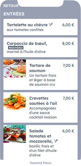 Menu en ligne - La carte